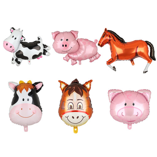 Farm Animal Foil Balloons Pig Cow Horse Donkey Head Shaped Mylar Balloon for Farm Animals Theme Birthday Party Supplies Decorations