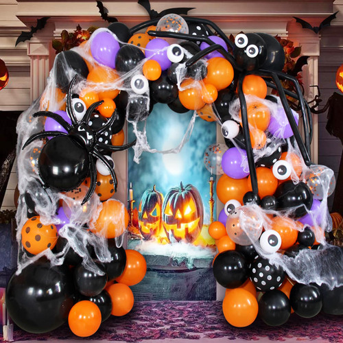 Halloween Balloons arch garland kit with Halloween Spider Web, Orange Black Balloons garland arch kit, Spider Foil Balloons, Black Orange Confetti Balloon for Halloween Day Birthday Party Decorations Halloween Balloons arch garland kit with Halloween Spider Web, Orange Black Balloons garland arch kit, Spider Foil Balloons, Black Orange Confetti Balloon for Halloween Day Birthday Party Decorations