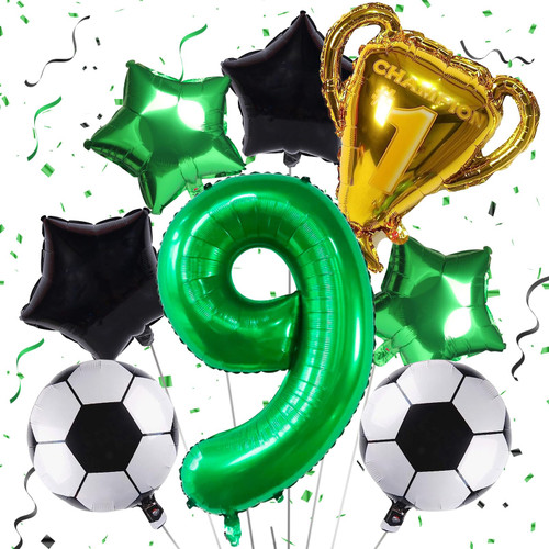 Soccer Balloons 9th Birthday Decoration for Boys, Kids Soccer Birthday Party Supplies with Championship Trophy Balloon, World Cup Party Decoration Balloons Foil Black Green Sports Theme Party Decor Soccer Balloons 9th Birthday Decoration for Boys, Kids Soccer Birthday Party Supplies with Championship Trophy Balloon, World Cup Party Decoration Balloons Foil Black Green Sports Theme Party Decor