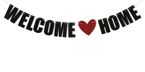Welcome Home Banner - Family Party Decorations, Black Glitter Welcome Back Sign, Welcome Sign, Retirement Party Housewarming Party Decorations