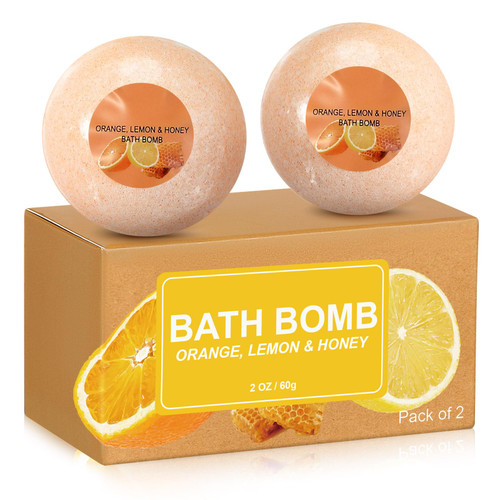 Dansib 2 Pack Christmas Bath Bombs Gifts Set with Box Natural Aromatherapy Spa Bubble Bath for Mom Women Handmade Eucalyptus Shower Bombs for Pampering Relaxation Gifts(Orange + Lemon and Honey)
