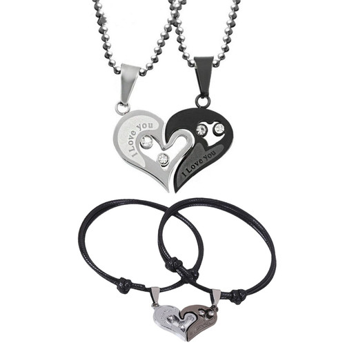 Sgoeths 4Pcs Couple Necklace Bracelets Matching Set for Women Men Promise Heart Pendant Necklace Bracelet for Couples Matching Love Heart Bracelets for His & Hers Valentine's Day Jewelry Gift Sgoeths 4Pcs Couple Necklace Bracelets Matching Set for Women Men Promise Heart Pendant Necklace Bracelet for Couples Matching Love Heart Bracelets for His & Hers Valentine's Day Jewelry Gift