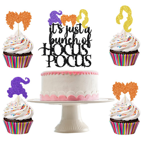It's Just A Bunch of Hocus Pocus Cake Topper and Hocus Pocus Witch Hair Cupcake Toppers, Hocus Pocus Cake Decorations Hocus Pocus Birthday Cake Topper for Halloween Hocus Pocus Party Cake Supplies