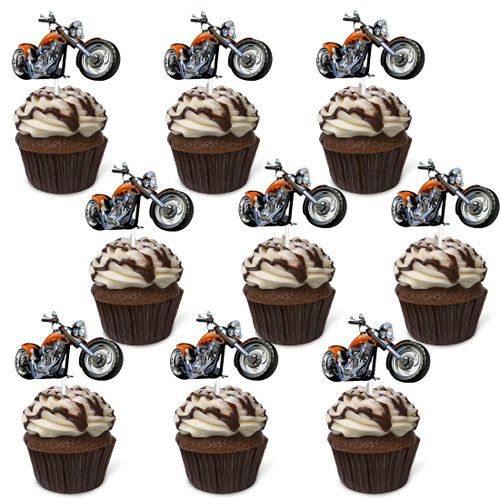 Motorcycle Cupcake Topper,Dessert Cupcake Topper Motorcycle Rider Racing Sport Theme Decor Supplies Boy Man Happy Birthday Party Decorations 18pcs (Yellow)