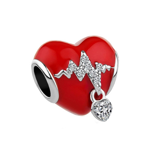 GMXLin Red Heart Heartbeat Electrocardiogram Charm ECG Beads for Women Girl Pandora Bracelets