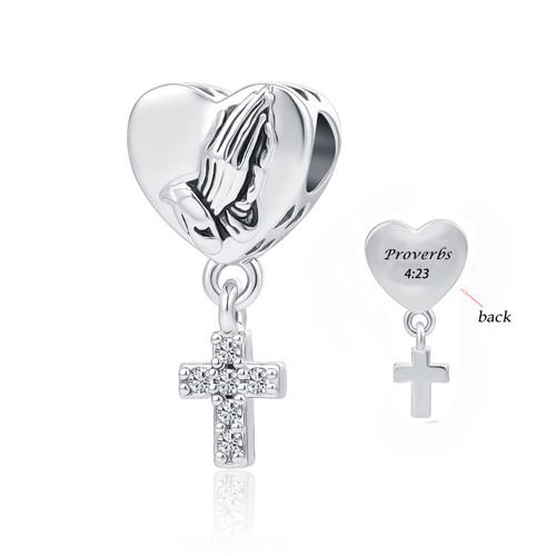 OutstandLong Praying Hands Charms Faith Christian Bible Love Prayer Cross Heart Charm Bead for Pandora Bracelets