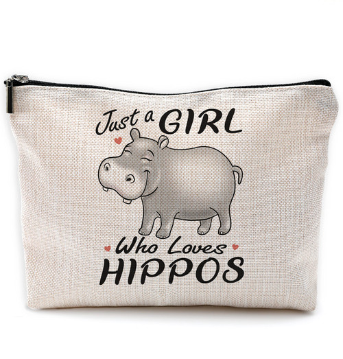 NEGIGA Just a Girl Who Loves Hippos Makeup Bag Travel Cosmetic Bags for Women Girls,Farmhouse Cartoon Smiling Hippo Cosmetic Bags with Zipper Pouch Travel Toiletry Case,Gift for Hippo Lovers