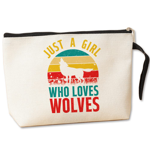 Wolf Gifts Wolf Decor Bag for Animal Lovers Wolf Lovers Gifts for Women Birthday Christmas Graduation Gifts for Her Mom Nurses Grandma - Just A Girl Who Loves Wolves Makeup Bag