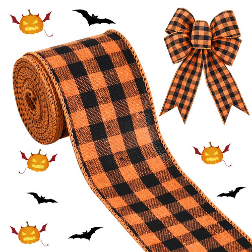 TONIFUL 2.5 Inch Orange Black Buffalo Plaid Burlap Ribbon Wired Edge Ribbon Thanksgiving Fall Halloween Christmas Wired Ribbon for Crafts Gift Tree Topper Wreath Bows Outdoor Indoor Decorations 6yds TONIFUL 2.5 Inch Orange Black Buffalo Plaid Burlap Ribbon Wired Edge Ribbon Thanksgiving Fall Halloween Christmas Wired Ribbon for Crafts Gift Tree Topper Wreath Bows Outdoor Indoor Decorations 6yds