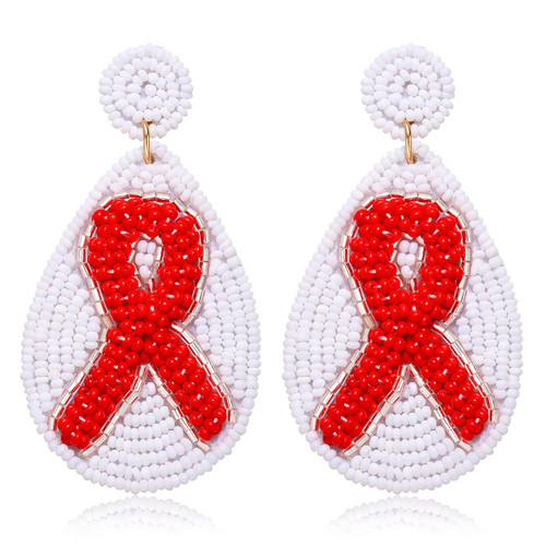 AIDS HIV Awareness Earrings Red Ribbon Earrings for Women Beaded Teardrop Dangle Earrings HIV Heart Disease Inspirational Gifts for Fighter Survivor White AIDS HIV Awareness Earrings Red Ribbon Earrings for Women Beaded Teardrop Dangle Earrings HIV Heart Disease Inspirational Gifts for Fighter Survivor White