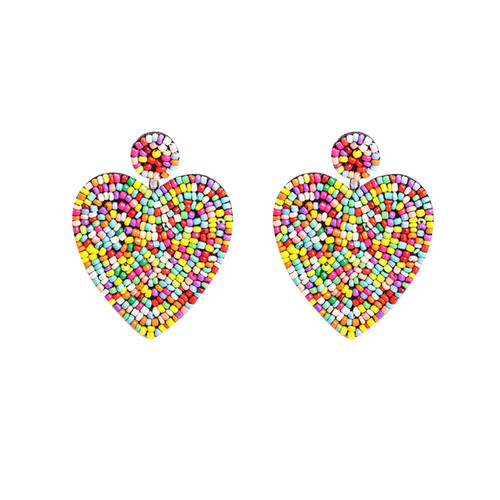 Seakuur Beaded Drop Earrings Handmade Seed Bead Heart Hoop Dangle Earrings Bohemia Statement Earring Studs for Women Girls (Love-Multi)