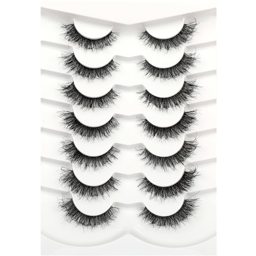 Pooplunch False Eyelashes Cat Eye Look Fluffy Natural Short Wispy Lashes 8D Crossed Extension Volume Fake Eyelashes Faux Mink Human Hair Lashes 7 Pairs Pack