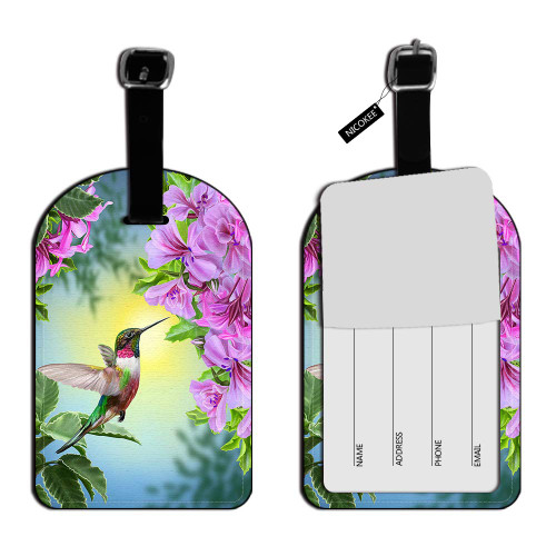 Nicokee Hummingbird Leather Luggage Tags Travel Suitcase Bag ID Labels Travel Accessories Baggage Name Tags