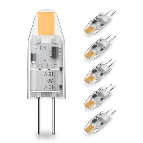YUIIP G4 LED Bulb AC/DC 12V 1.2W (10W Halogen Bulb Replacement), Warm White 2700K JC G4 Bi Pin Light Bulbs for Under Cabinet Puck Light, Chandelier, RV, Landscape Lighting, Non-Dimmable, 5 Pack