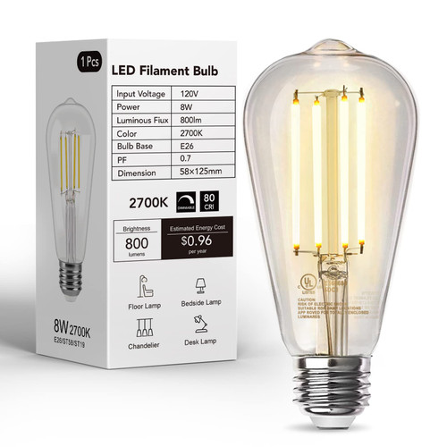 TJOY Edison Light Bulbs 60W Equivalent, Dimmable Vintage LED Light Bulbs, E26 Medium Base, Warm White 2700K, ST58, 8W, 800LM, 80+ CRI, Antique Decorative Filament LED Bulb, Clear Glass, 1 Pack TJOY Edison Light Bulbs 60W Equivalent, Dimmable Vintage LED Light Bulbs, E26 Medium Base, Warm White 2700K, ST58, 8W, 800LM, 80+ CRI, Antique Decorative Filament LED Bulb, Clear Glass, 1 Pack