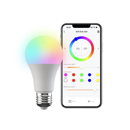 Broadlink FastCon Smart Bulb LB4E26, Color Changing with Music Sync, A19/E26/9W/800LM/110V, Works with Alexa and Google Home