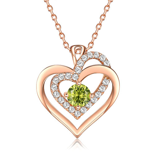 MUAIOLAUS Love Heart Pendant Necklaces for Women 18K Gold Plated with Birthstone Zirconia, Birthday Valentines's Day Mother's Day Jewelry Gift for Women Girls - (Rose Gold - August - Peridot) MUAIOLAUS Love Heart Pendant Necklaces for Women 18K Gold Plated with Birthstone Zirconia, Birthday Valentines's Day Mother's Day Jewelry Gift for Women Girls - (Rose Gold - August - Peridot)