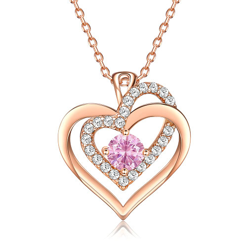 MUAIOLAUS Love Heart Pendant Necklaces for Women 18K Gold Plated with Birthstone Zirconia, Birthday Valentines's Day Mother's Day Jewelry Gift for Women Girls - (Rose Gold - October - Tourmaline) MUAIOLAUS Love Heart Pendant Necklaces for Women 18K Gold Plated with Birthstone Zirconia, Birthday Valentines's Day Mother's Day Jewelry Gift for Women Girls - (Rose Gold - October - Tourmaline)