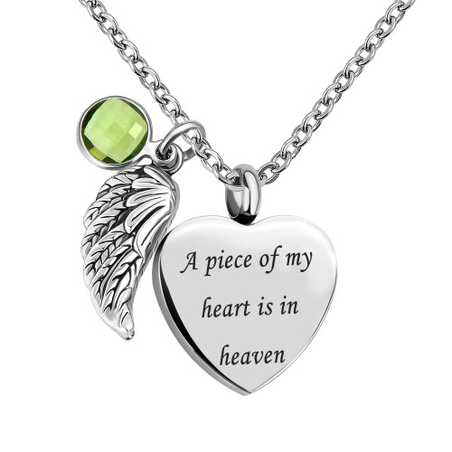 LovelyCharms Love Heart Angel Wings Urn Necklace For Ashes Stainless Steel Keepsake Memorial Cremation (August) LovelyCharms Love Heart Angel Wings Urn Necklace For Ashes Stainless Steel Keepsake Memorial Cremation (August)
