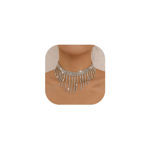 Sixexey Rhinestone Choker Necklaces Silver Neck Chain Sparkly Tassel Necklace Dainty Party Prom Necklace Jewelry for Women and Girls Sixexey Rhinestone Choker Necklaces Silver Neck Chain Sparkly Tassel Necklace Dainty Party Prom Necklace Jewelry for Women and Girls