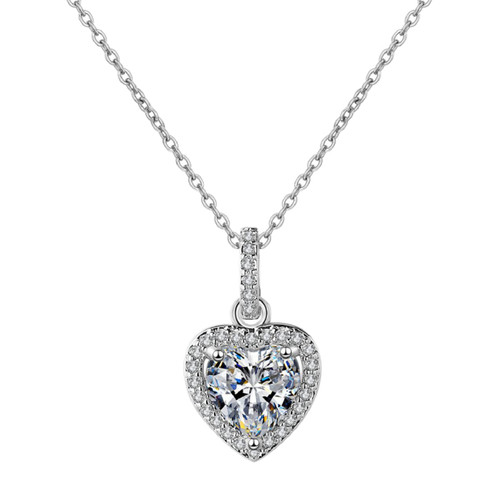 Jeolory 925 Silver Plated Crystal Rhinestone Simple Love Heart Pendent Charm Chain Necklace Fashion Jewelry for Women Lady Girl