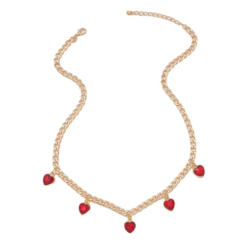 Jumwrit Dainty Gold Chain Necklace Rhinestone Love Heart Pendant Necklace Cuban Curb Link Chain Necklace for Women Girls