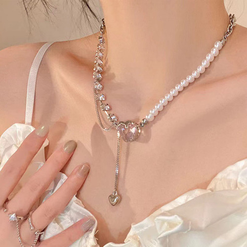Sttiafay Heart Pendant Y Necklace Faux Pearl Chain Tennis Necklace Choker Dainty Pink Crystal Imitation Pearl Lariat Necklace Diamond Chain Y-shaped Statement Necklace Jewelry Gift for Women Girls Sttiafay Heart Pendant Y Necklace Faux Pearl Chain Tennis Necklace Choker Dainty Pink Crystal Imitation Pearl Lariat Necklace Diamond Chain Y-shaped Statement Necklace Jewelry Gift for Women Girls