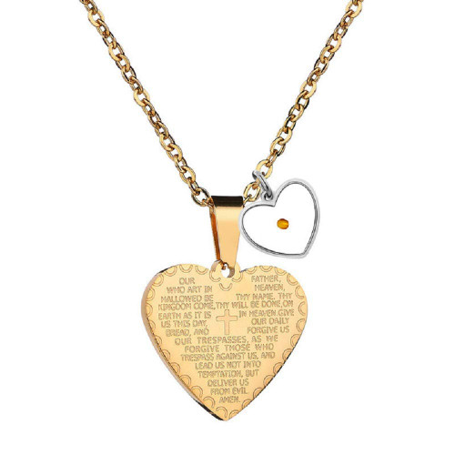 Uloveido Gold Stainless Bible Verse Pendant Heart-Shaped Lords Prayer Necklace with Mustard Seed Christian Gifts Y936 (Gold)