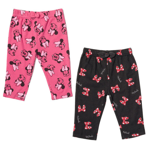 Disney Minnie Mouse Newborn Baby Girls 2 Pack Pants Pink/Black 0-3 Months
