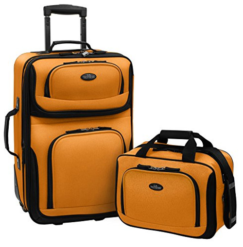 U.S Traveler Rio Carry-On Lightweight Expandable Rolling Luggage Suitcase Set - Mustard (15-Inch And 21-Inch)