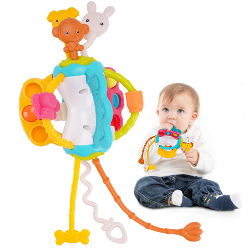 Montessori Toys for 1+ Year Old, Baby Sensory Toys 6 to 12 Months, Toddler Silicone Pull String Travel Toys for 1 2 Year Old Boys Girls, Teething Toys for Babies 12-18 Months, Infant Birthday Gift