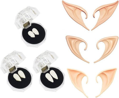 GTGR Vampire Teeth Fangs Elf Ears 3 Fairy Pixie Elf Ears & 3 Vampire Fake Teeth with Adhesive for Cosplay Costume Accessory Halloween Party Favors GTGR Vampire Teeth Fangs Elf Ears 3 Fairy Pixie Elf Ears & 3 Vampire Fake Teeth with Adhesive for Cosplay Costume Accessory Halloween Party Favors