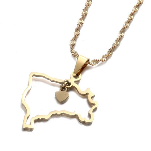 Huangshanshan Brazil Heart Map Pendant Necklaces Brasil Maps Jewelry (gold)