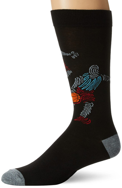 K BELL Men's Playing Around Sport Novelty Crew Socks, Basketball Zigzag (Black), Shoe Size: 6-12