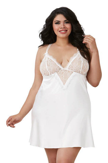 Dreamgirl Women's Plus Size Chemise, White, 1X