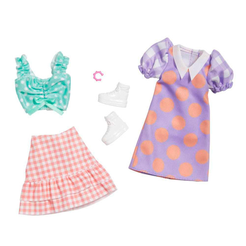 Barbie Fashions 2-Pack, 2 Outfits & 2 Accessories: Polka Dot Blouse & Gingham Skirt, Polka Dot Dress with Collar, Bracelet & Boots, Kids 3 to 8 Years Old Barbie Fashions 2-Pack, 2 Outfits & 2 Accessories: Polka Dot Blouse & Gingham Skirt, Polka Dot Dress with Collar, Bracelet & Boots, Kids 3 to 8 Years Old