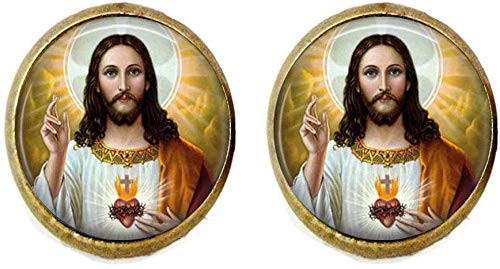Jesus Christ Cufflink Heart of Jesus Sacre Coeur Flaming Heart Religious Jewelry Gift Jesus Christ Cufflink Heart of Jesus Sacre Coeur Flaming Heart Religious Jewelry Gift