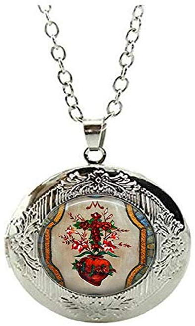Holy Sacred Heart Locket Necklace Flaming Heart Catholic Religious Jewellery Gift Holy Sacred Heart Locket Necklace Flaming Heart Catholic Religious Jewellery Gift