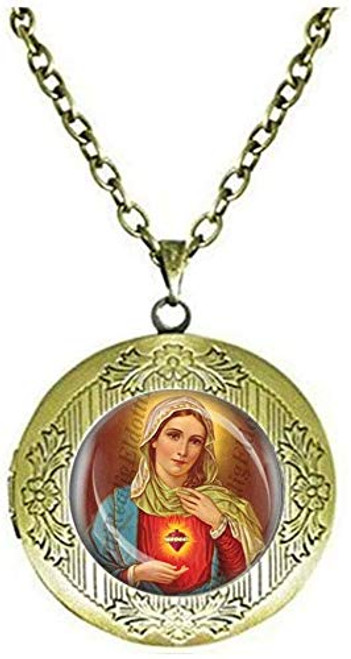 The Sacred Heart of Mary Catholic Christian Religious Medal Locket Necklace Charm Gift The Sacred Heart of Mary Catholic Christian Religious Medal Locket Necklace Charm Gift