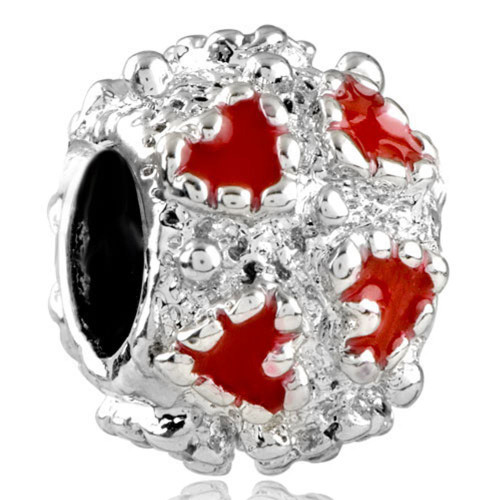 LovelyJewelry Silver Plated Red Heart Love Charm Beads For Bracelets LovelyJewelry Silver Plated Red Heart Love Charm Beads For Bracelets