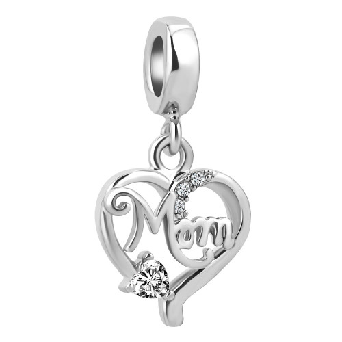 LovelyJewelry Mom Heart Family Bead Charm for Snake Chain Bracelets LovelyJewelry Mom Heart Family Bead Charm for Snake Chain Bracelets