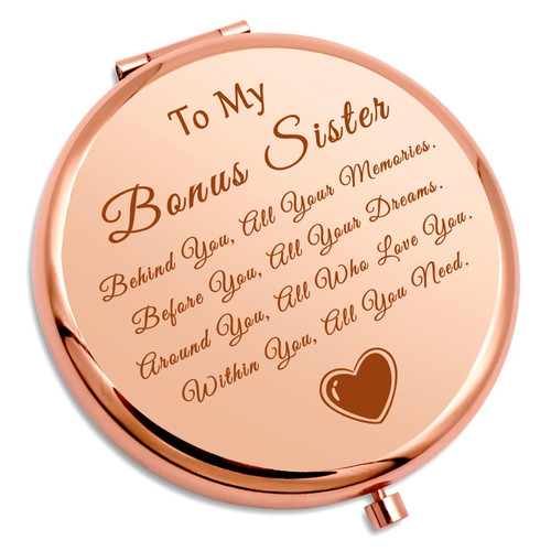 Bonus Sister Gifts Compact Makeup Mirror Inspirational Gifts for Unbiological Sister Friendship Gift Thank You Gift for Stepsister Christmas Birthday Gifts for Bonus Sister in Law Travel Makeup Mirror