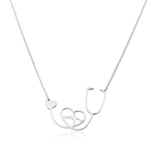 JczR.Y Heartbeat Stethoscope Necklace Pendant Love Heart Lighting ECG Necklace for Women Christmas Gift Jewelry (Silver) JczR.Y Heartbeat Stethoscope Necklace Pendant Love Heart Lighting ECG Necklace for Women Christmas Gift Jewelry (Silver)