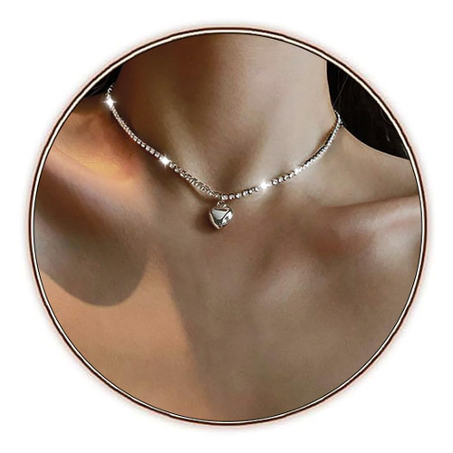 JEAIRTS Rhinestone Heart Choker Necklace Sparkly Crystal Chokers Minimalist Love Pendant Necklaces Fashion Rhinestone Chain Jewelry Party Prom Accessories for Women and Girls (1-Silver) JEAIRTS Rhinestone Heart Choker Necklace Sparkly Crystal Chokers Minimalist Love Pendant Necklaces Fashion Rhinestone Chain Jewelry Party Prom Accessories for Women and Girls (1-Silver)