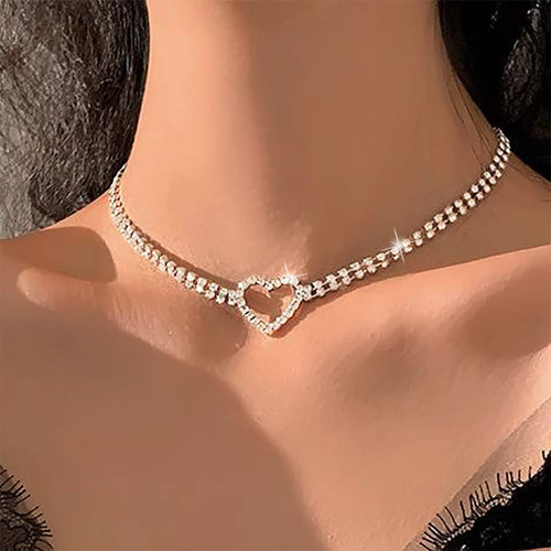 JONKY Rhinestone Choker Necklace Silver Heart Necklaces Butterfly Crystal Chokers Bling Tennis Chain Neck Jewelry for Women and Girls (Heart Choker) JONKY Rhinestone Choker Necklace Silver Heart Necklaces Butterfly Crystal Chokers Bling Tennis Chain Neck Jewelry for Women and Girls (Heart Choker)