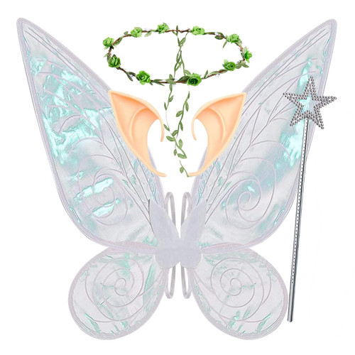 Fairy Wings Dress Up for Girls White Sparkling Sheer Wings Butterfly Fairy Halloween Costume Angel Wings for Kids Women (White Fairy Wing)