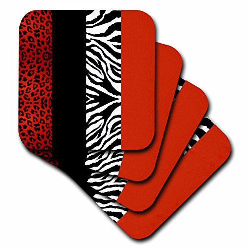 3dRose cst_35438_4 Red, Black, Orange and White Animal Print-Leopard and Zebra-Ceramic Tile Coasters, Set of 8