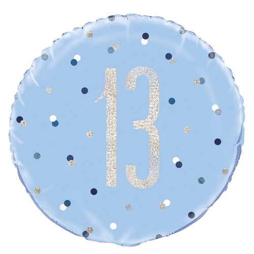 Unique 83354 Blue Prismatic 13th Birthday Round Foil Balloon, 18" 1 Pc, Age 13