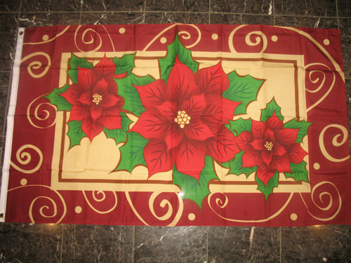 AES 3x5 Poinsettias Flag Banner Christmas Holidays Poinsettas Outdoor Indoor 3'x5'