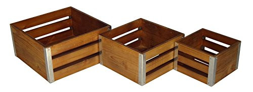 Cheung's 4711-3BR Set of 3 Wooden Square Storage containers with Corner Galvanized Accents, Brown, 3 Piece